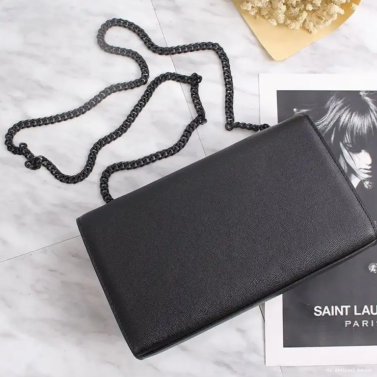 CHEAP Bag Kate Black Laurent Leather In Chain Saint Medium Grained 0412